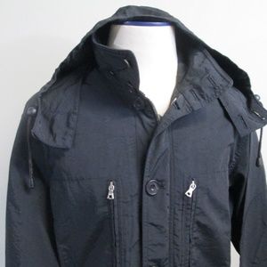 DKNY Grunge Punk Mens Hooded Parka Storm Overcoat Trench Coat Jacket S